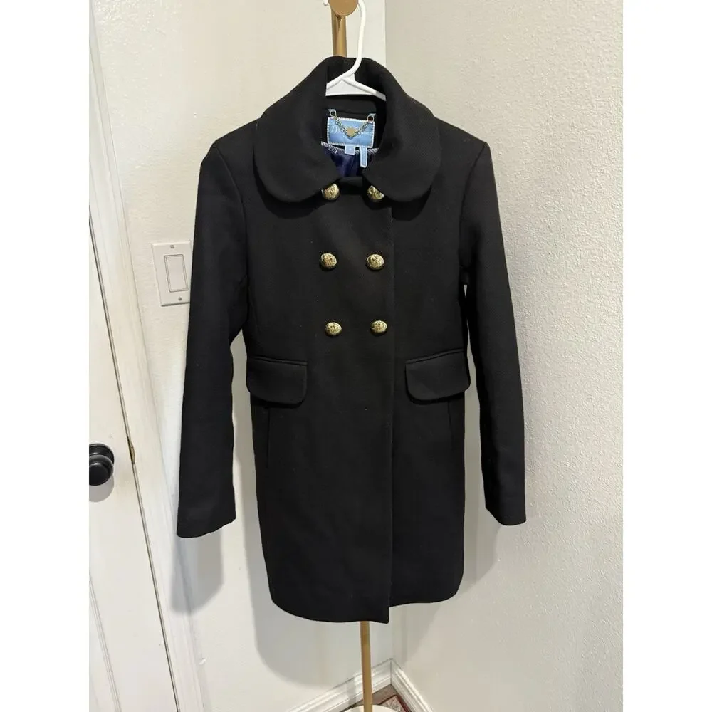 Draper James Woman's Faux Pea  Coat Gold Snap Buttons ‎ Lined  Black Size 2